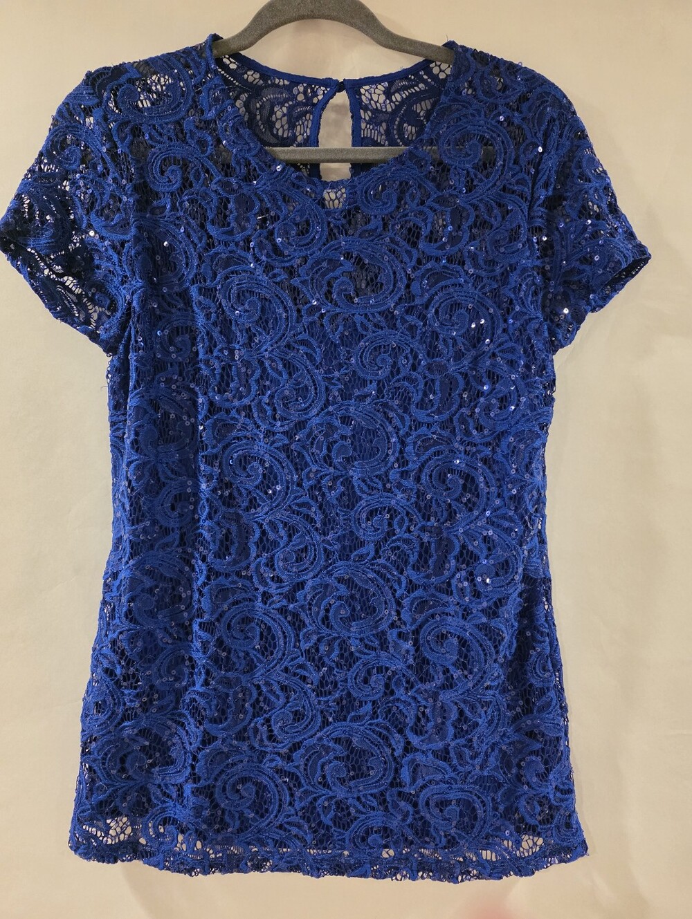 International Concepts Blue Lace/Sequin Top w/built-in Cami Size Medium